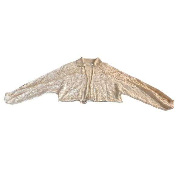 Anthropologie lace knitted adjustable cardigan beige women's XS Small Cropped - Picture 6 of 12
